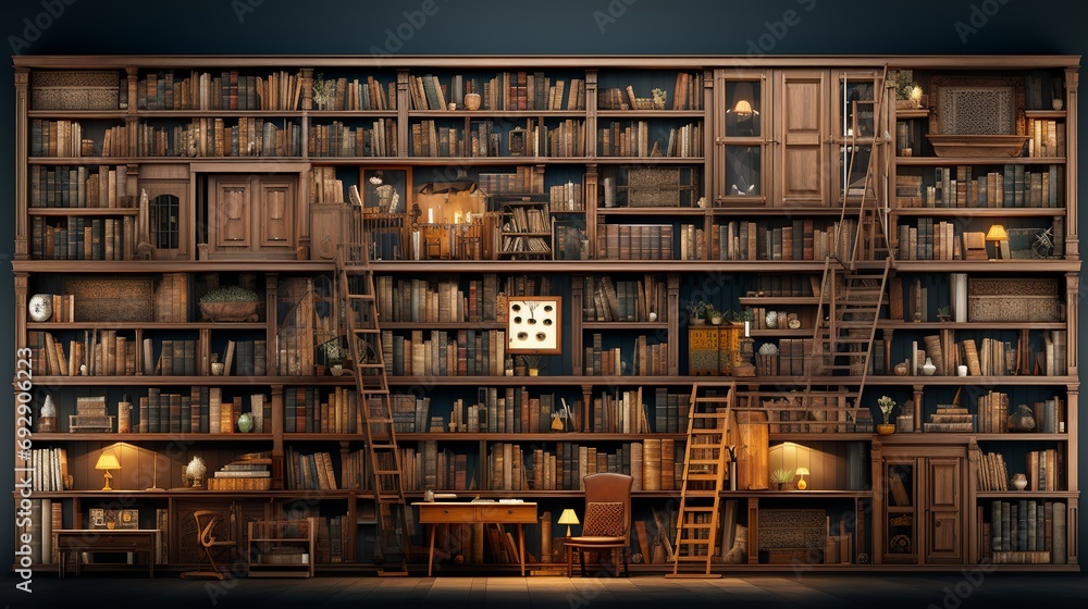 Cozy Home Library Collage: Generative AI Banner Featuring a Spacious Bookcase Filled with Many Books in House Interior Cozy Home Library Collage: Generative AI Banner Featuring a Spacious Bookcase Filled with Many Books in House Interior