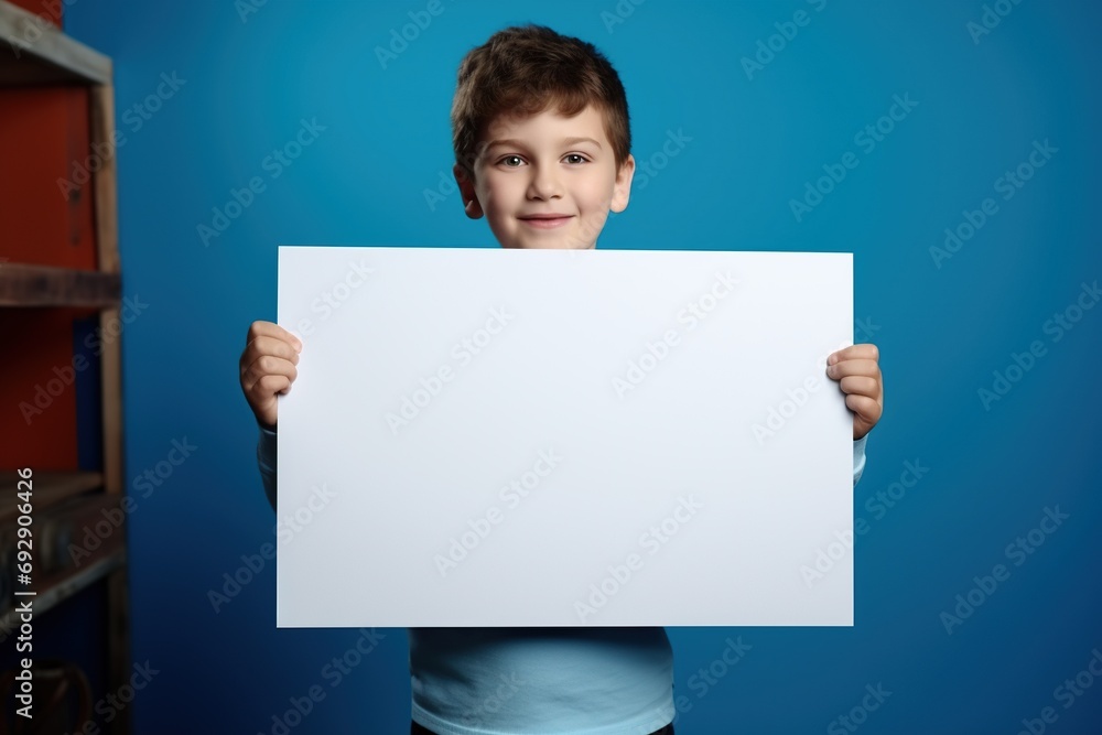 Little boy holding a blank white sheet of paper Little boy holding a blank white sheet of paper