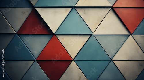 Geometric Elegance: A Triangular Spectrum in Shades of Blue and Accents of Vibrant Red