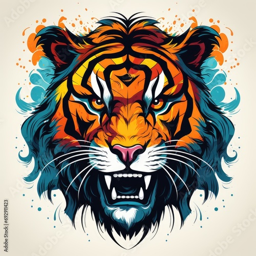 Tiger's Gaze: Vibrant Illustration of a Roaring Tiger