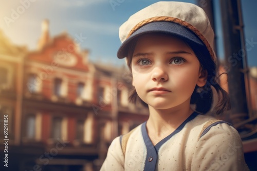 Little kid in white cricketer uniform. Medieval old cricketeer junior athletic outfit. Generate ai