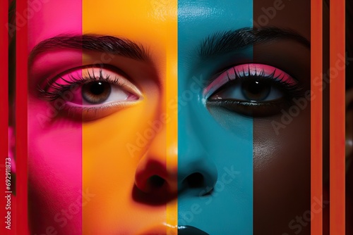 stripes Multicolored backgorund neon colored isolated eyes female male closeup Collage happy people young cropped eye equality face youth age fun emotion music multiple mosaic fashion crazy montage