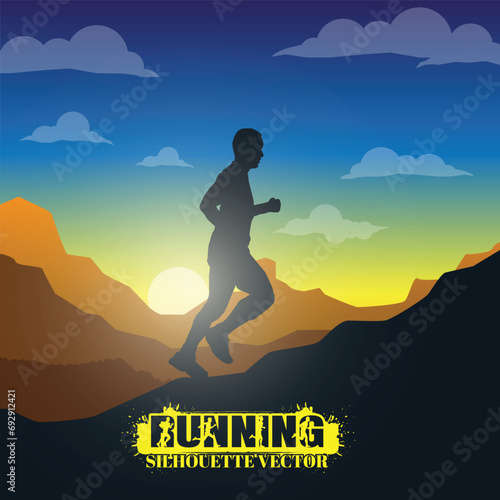 Running silhouettes. Vector illustration, Trail Running, Marathon runner.	