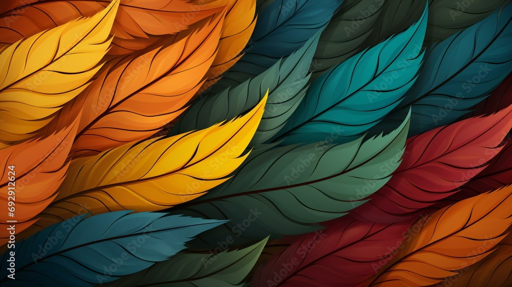 Vivid Layers of Autumnal Hues in Feather-Like Arrangement Offering a Sense of Nature's Elegance