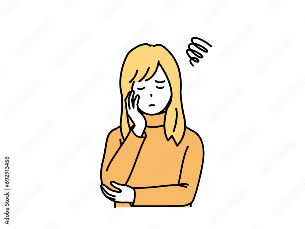 困った表情で悩む若い女性のイラスト 困った表情で悩む若い女性のイラスト