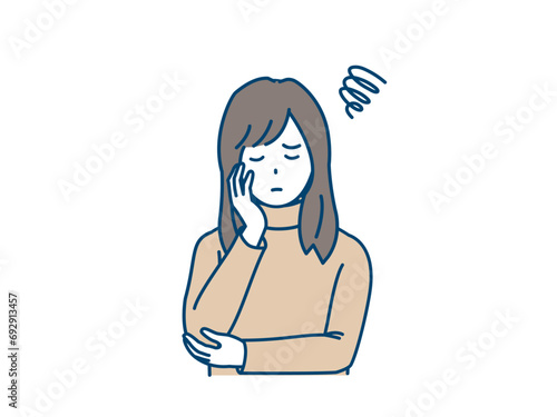 困った表情で悩む若い女性のイラスト