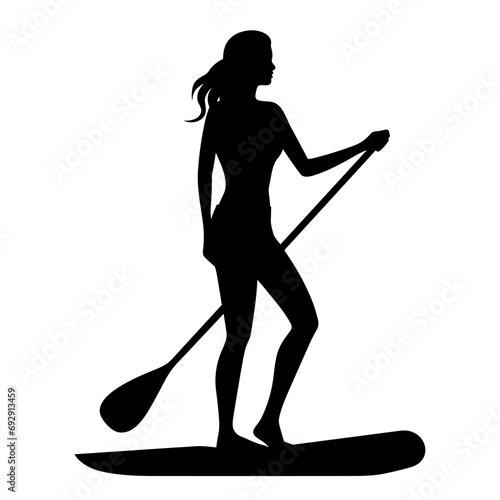 Paddleboarding woman black icon on white background. Paddleboarding woman silhouette