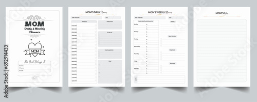 Mom's Daily & Weekly. Daily Gratitude Monthly & Yearly Undated Planner. Journal. Printable Gratitude Journal. Planner Bundle Design. Printable Planner Set with cover page layout template