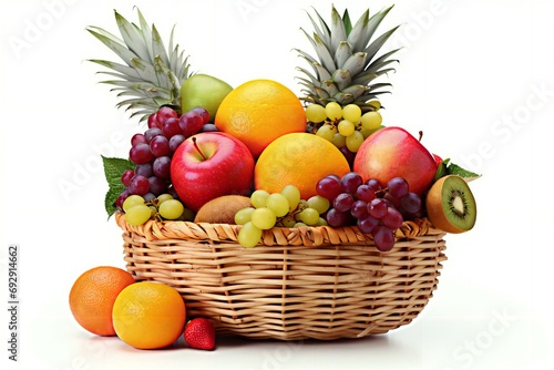 fruits in basket on white background