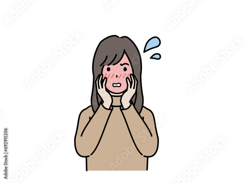 赤面して恥ずかしがる若い女性のイラスト