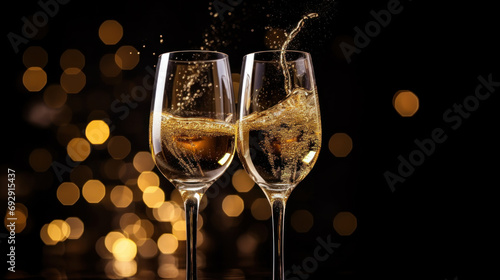 Sylvester New Year, New Year's Eve 2024 party event celebration holiday greeting card - Closeup of sparkling sparklers and bokeh lights in the background