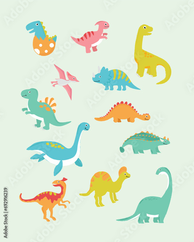 Simple and Cute Dinosaur Illustration Design Set