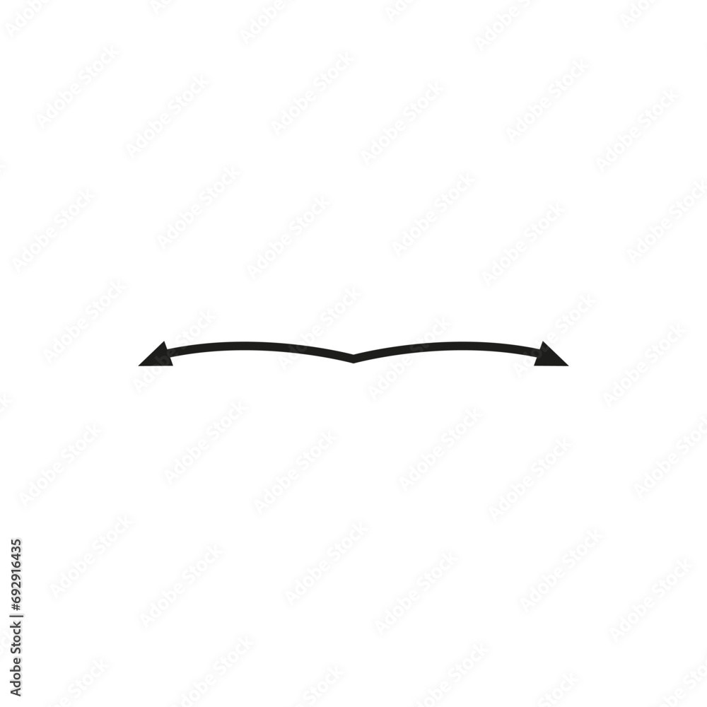 Curved thin long double ended arrow. Two sided arrow. Vector symbol. Curved thin long double ended arrow. Two sided arrow. Vector symbol.
