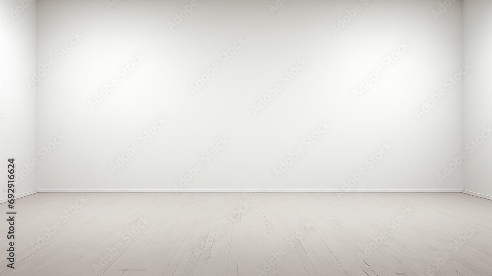 horizontal view of an empty white wall AI generated