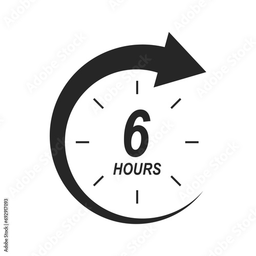 6 hours icon with round arrow. Shipping delivery symbol. Special offer sign. Discount pictogram. Customer service label. Vector graphic illustration.