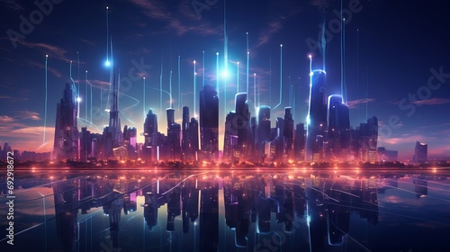 Futuristic Connected City: Smart Network Technology Illuminating Urban Skyline © Nazia