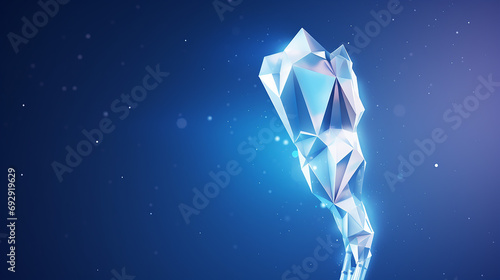 3d tooth innovation robot arm polygonal concept. Stomatology symbol low poly triangle abstract oral dental medical care business.