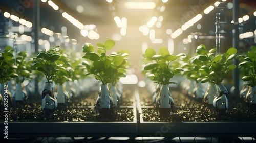 Vibrant Technological Growth: Futuristic Plant Sprouting with High-Tech Appeal