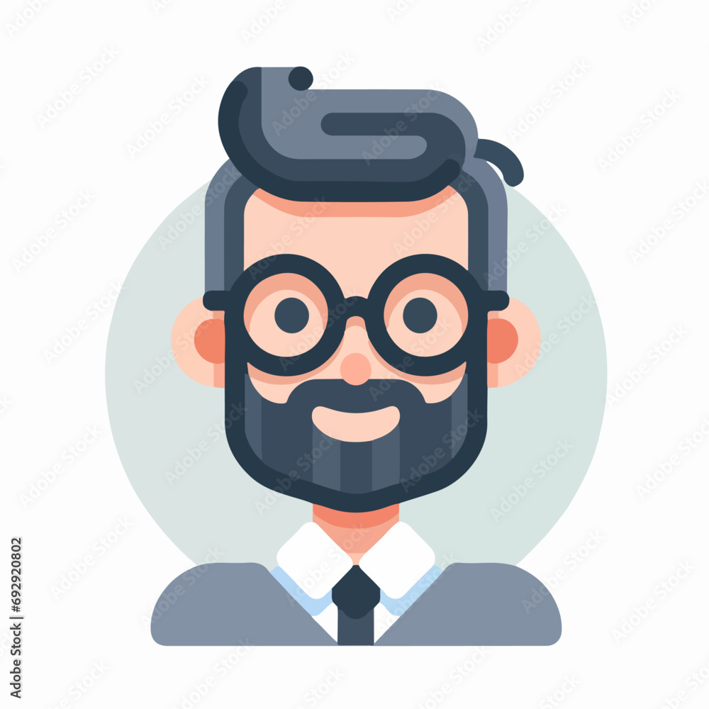 Illustration of a male character with glasses and a beard. flat design