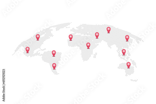 World map with pins pointers mark vector illustration
