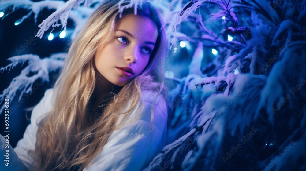 Christmas Park Serenity Young Woman's Joyful Portrait Christmas Park Serenity Young Woman's Joyful Portrait