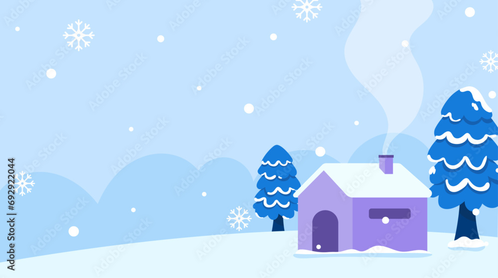 Fototapeta premium Flat winter season landscape background illustration