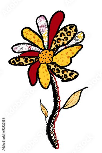 hand drawing leopar with flower photo