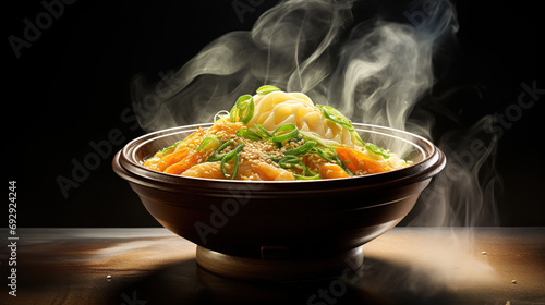 Traditional Harmony, A Tasty Food of Udon Noodles Nestled in an Elegant Japanese Bowl