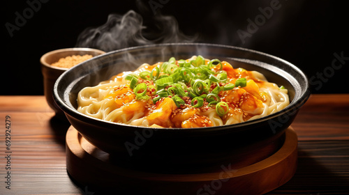 Traditional Harmony, A Tasty Food of Udon Noodles Nestled in an Elegant Japanese Bowl