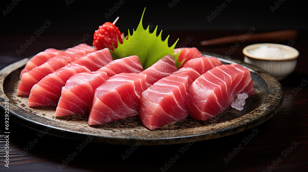 Feast of Pristine Tuna Sashimi, Raw and Fresh, Meticulously Sliced to Perfection Sushi Delight
