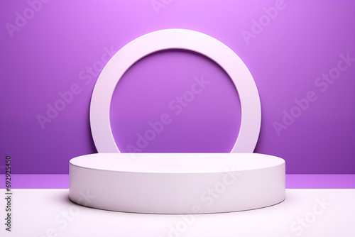 A white product Podium with neon Background on 3D Illustration
