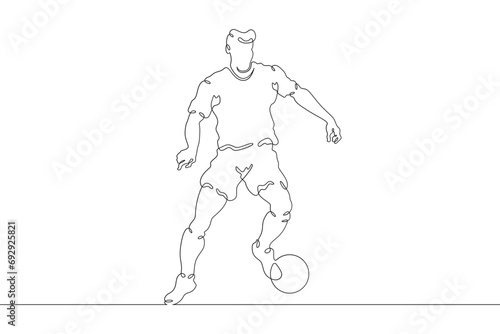 A football player runs along a football field with a ball. Football game. One continuous line drawing. Linear. Hand drawn, white background. One line