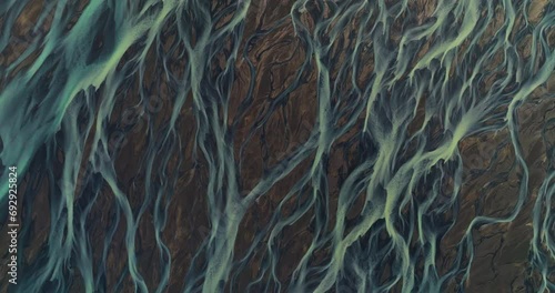 Top Down View Of Braided Streams Of River In Kálfafell, Iceland - Drone Shot photo