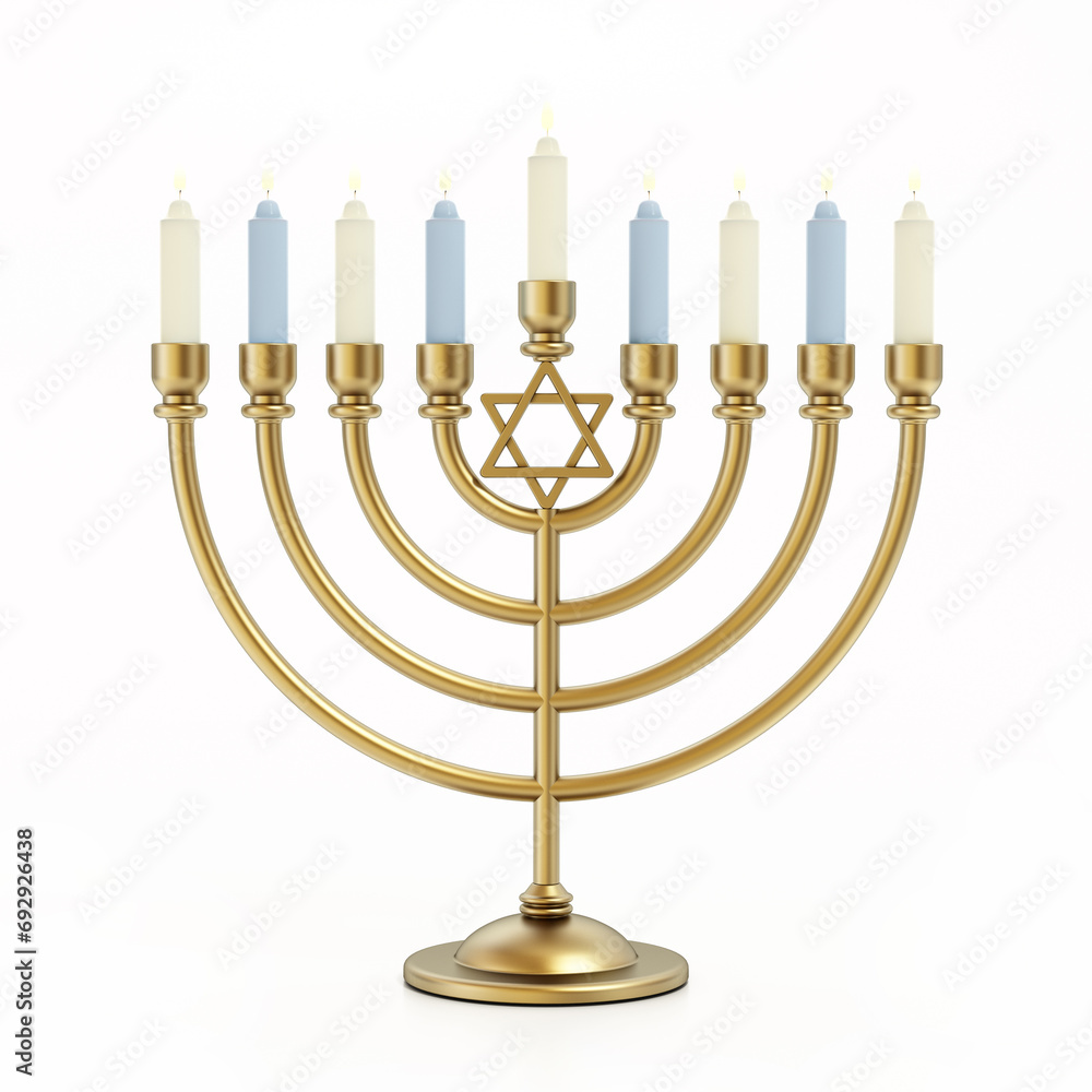 Hanukkah candles (menorah) isolated on white background. 3D illustration Hanukkah candles (menorah) isolated on white background. 3D illustration