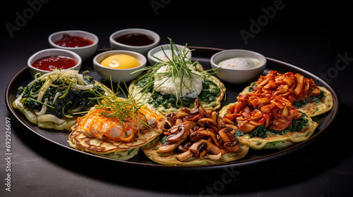 Tasty Jeon Pancakes Infused with an Eclectic Variety of Fresh and Colorful Vegetables