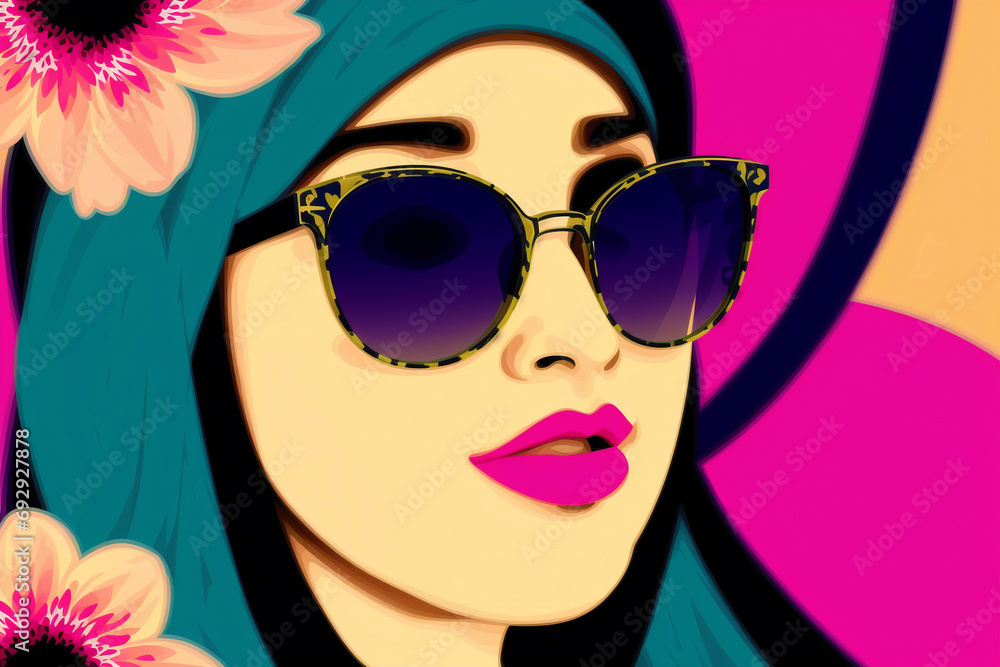 Radiant and Chic. The Woman in Sunglasses. Copy space. Generative AI Radiant and Chic. The Woman in Sunglasses. Copy space. Generative AI