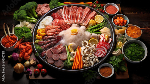 Chinese Hot Pot Extravaganza with Succulent Seafood, Premium Meats, and Fresh Flavors