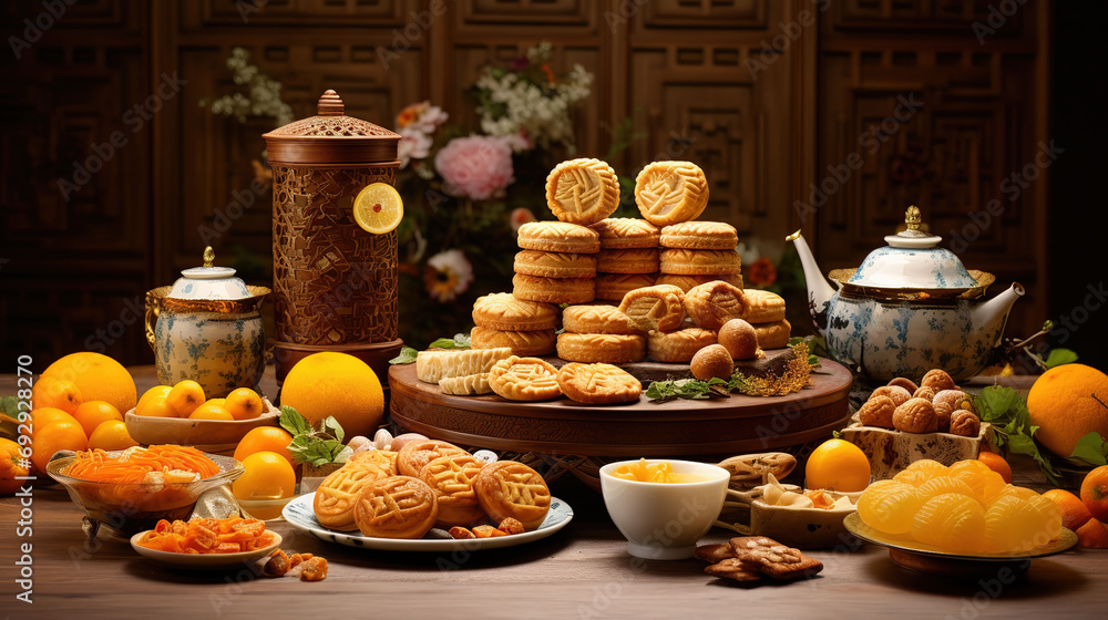 Mango Bliss Mooncake Delight, A Sweet Symphony of Chinese Elegance and Mango Pudding
