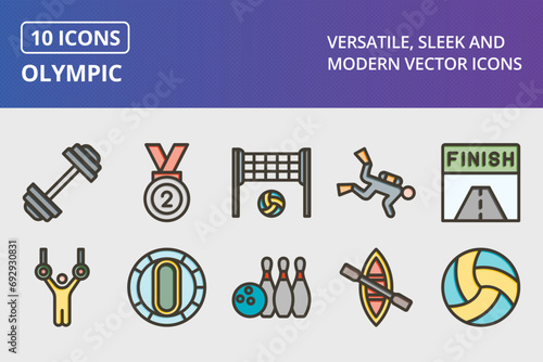 Olympic Thick Line Filled Colors Icons Set