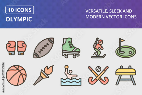 Olympic Thick Line Filled Colors Icons Set