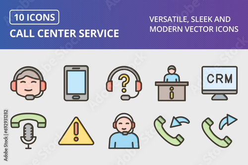 Call Center Service Thick Line Filled Colors Icons Set