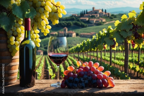 Toskana, Italien.: Wein und Trauben im Weinberg. photo