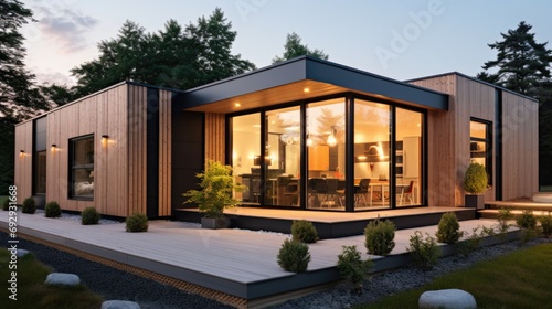 Modern prefabricated modular house from wood panels