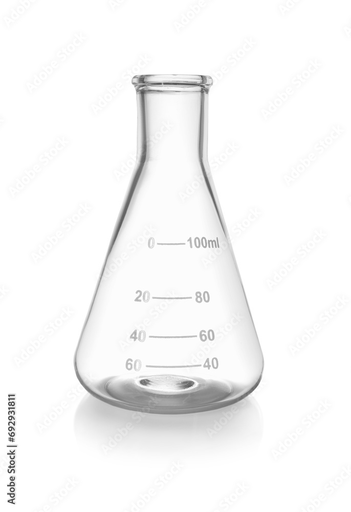 One empty laboratory flask isolated on white One empty laboratory flask isolated on white
