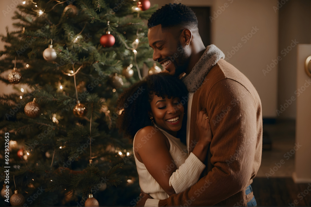 a couple hugging each other at Christmas time a couple hugging each other at Christmas time