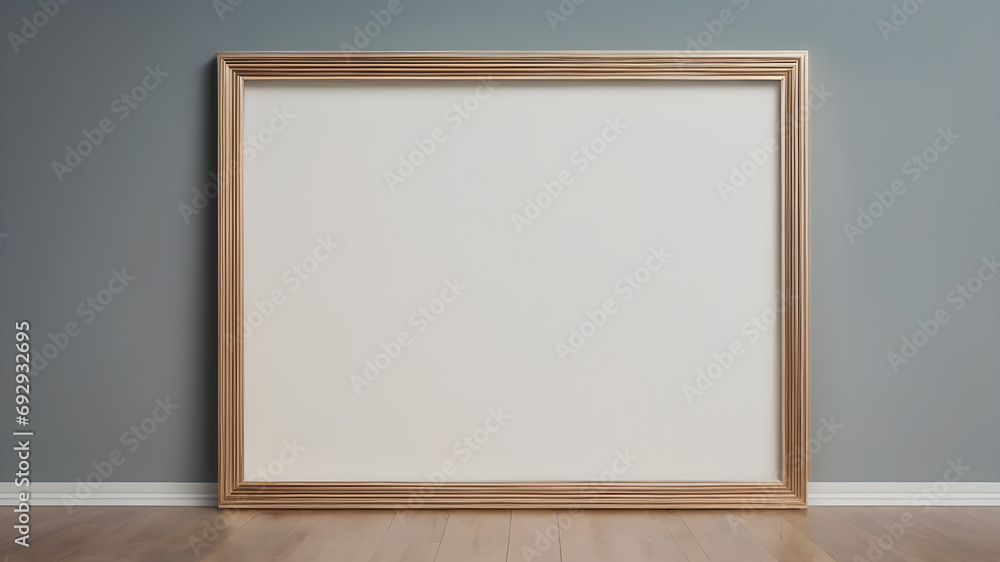 Artifical Intelligence generated image of interior with empty frame. Blank picture frame hanging on wall, AI generated image Artifical Intelligence generated image of interior with empty frame. Blank picture frame hanging on wall, AI generated image