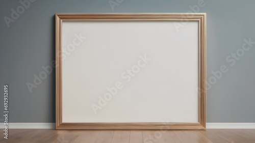  Artifical Intelligence generated image of interior with empty frame.   Blank picture frame hanging on wall, AI generated image