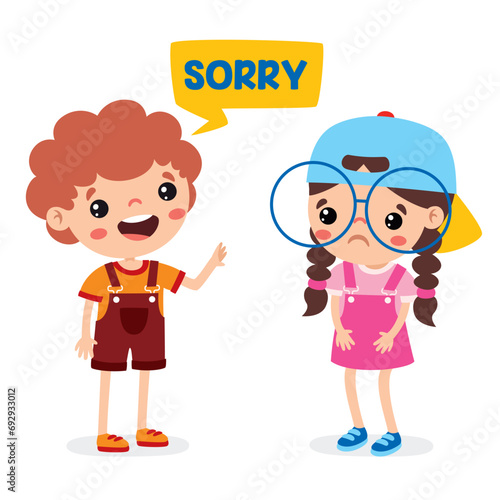 Cartoon Little Kid Saying Sorry