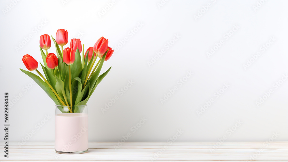 Minimalistic tulips jar, copy space