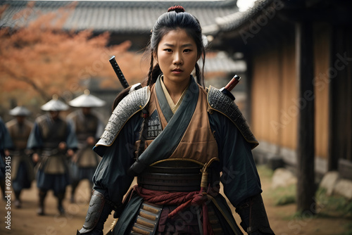 a girl as a samurai in the feudal age